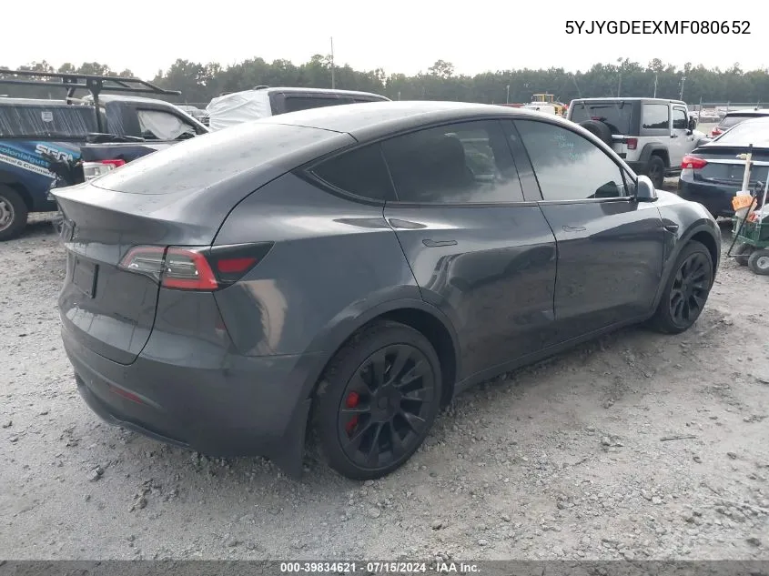 2021 Tesla Model Y Long Range Dual Motor All-Wheel Drive VIN: 5YJYGDEEXMF080652 Lot: 39834621