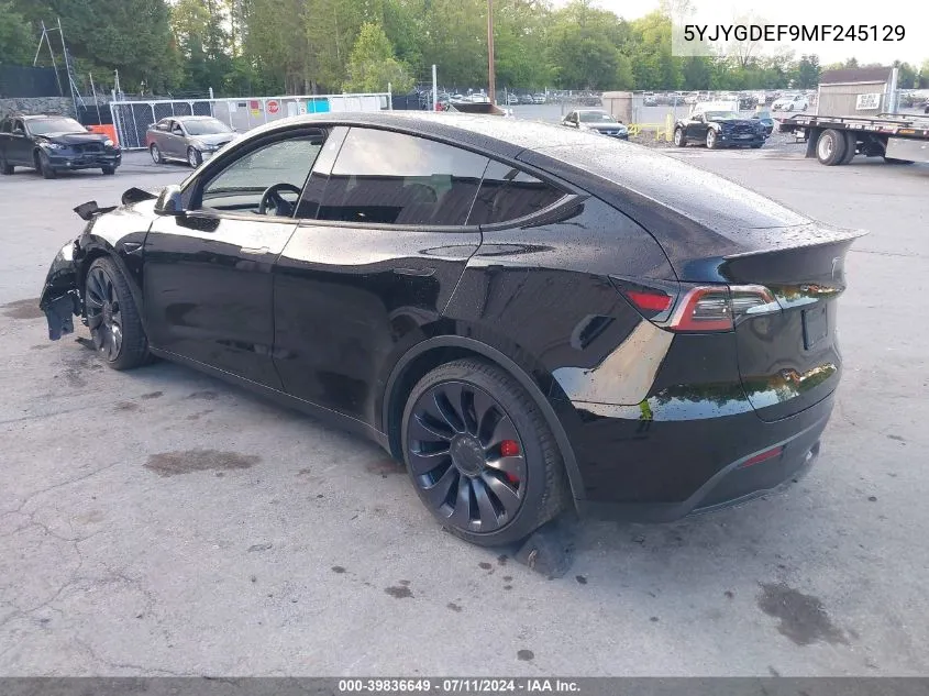 2021 Tesla Model Y Performance Dual Motor All-Wheel Drive VIN: 5YJYGDEF9MF245129 Lot: 39836649