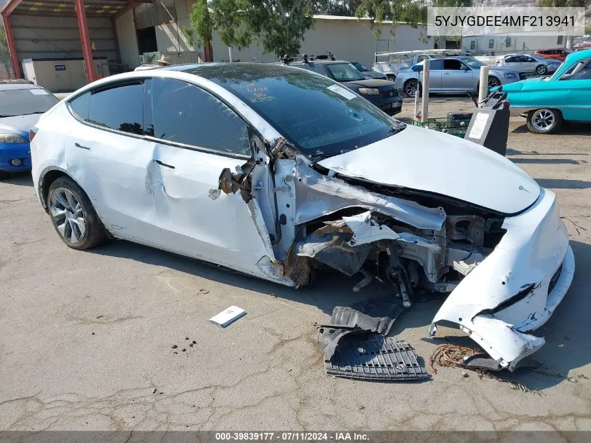 2021 Tesla Model Y Long Range Dual Motor All-Wheel Drive VIN: 5YJYGDEE4MF213941 Lot: 39839177