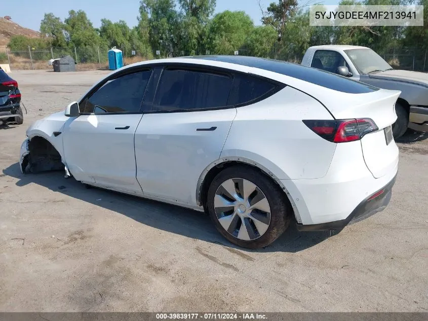 2021 Tesla Model Y Long Range Dual Motor All-Wheel Drive VIN: 5YJYGDEE4MF213941 Lot: 39839177