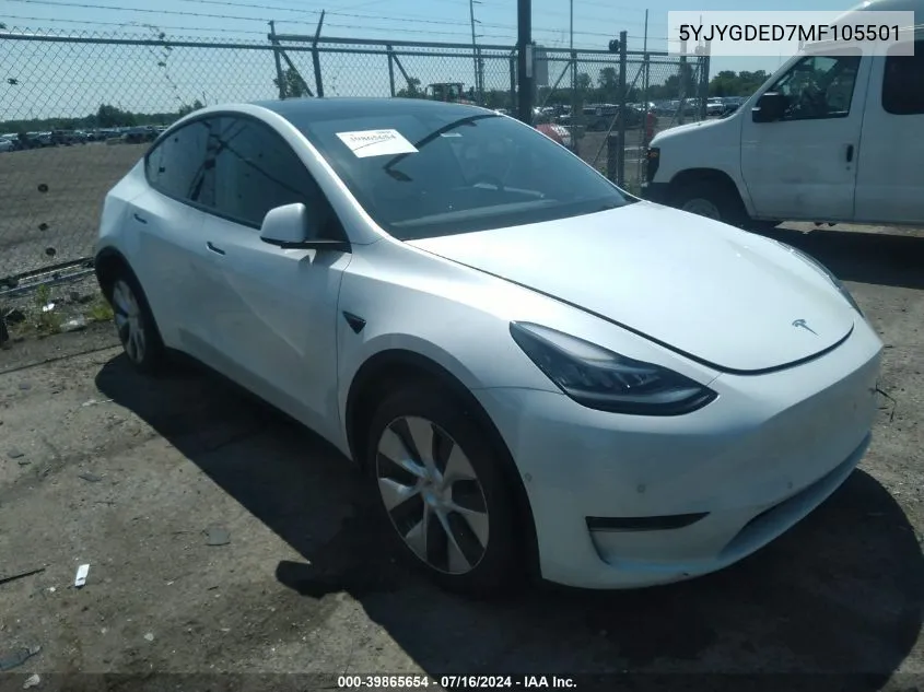 2021 Tesla Model Y Standard Range Rear-Wheel Drive VIN: 5YJYGDED7MF105501 Lot: 39865654