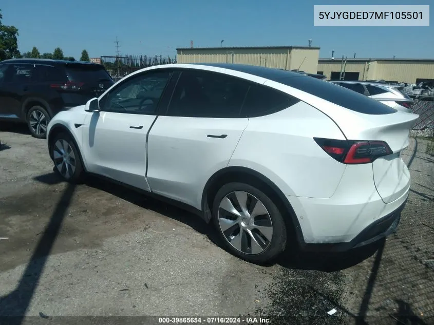 2021 Tesla Model Y Standard Range Rear-Wheel Drive VIN: 5YJYGDED7MF105501 Lot: 39865654