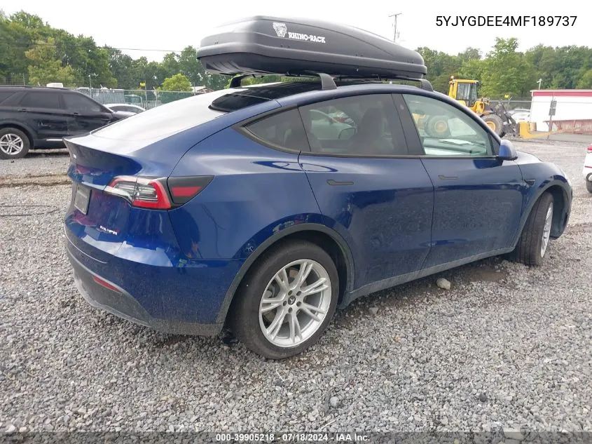 2021 Tesla Model Y Long Range Dual Motor All-Wheel Drive VIN: 5YJYGDEE4MF189737 Lot: 39905218