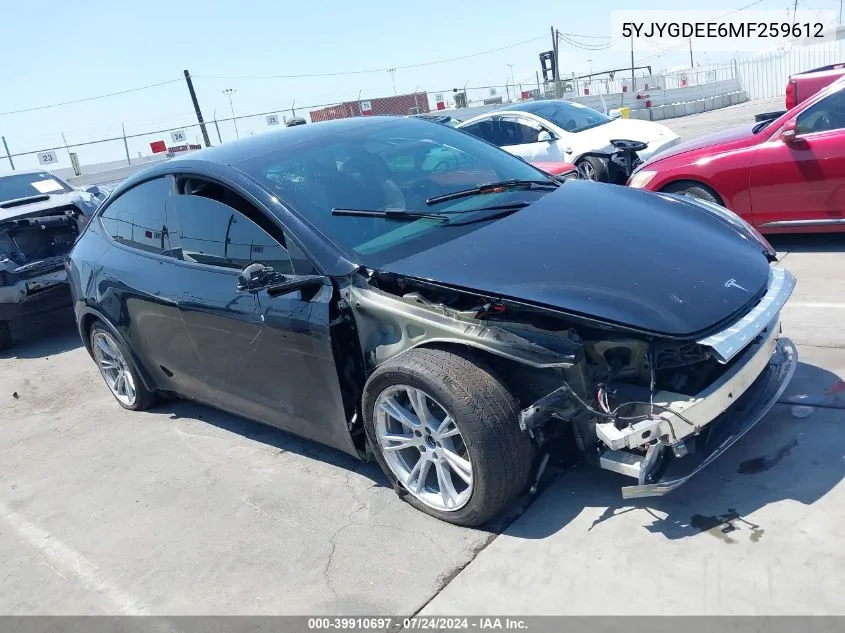 2021 Tesla Model Y Long Range Dual Motor All-Wheel Drive VIN: 5YJYGDEE6MF259612 Lot: 39910697