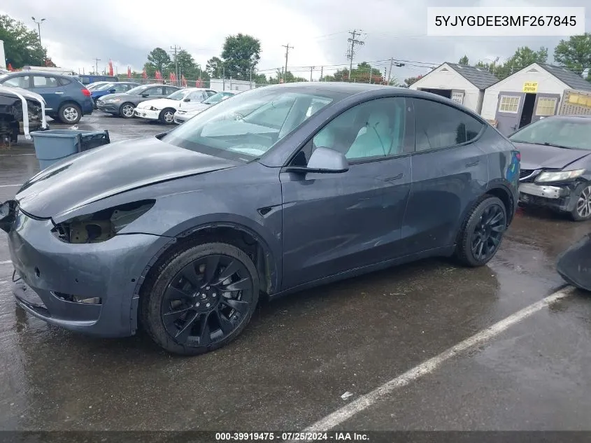 2021 Tesla Model Y Long Range Dual Motor All-Wheel Drive VIN: 5YJYGDEE3MF267845 Lot: 39919475