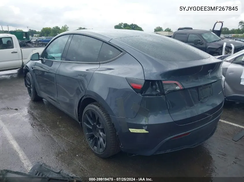 2021 Tesla Model Y Long Range Dual Motor All-Wheel Drive VIN: 5YJYGDEE3MF267845 Lot: 39919475