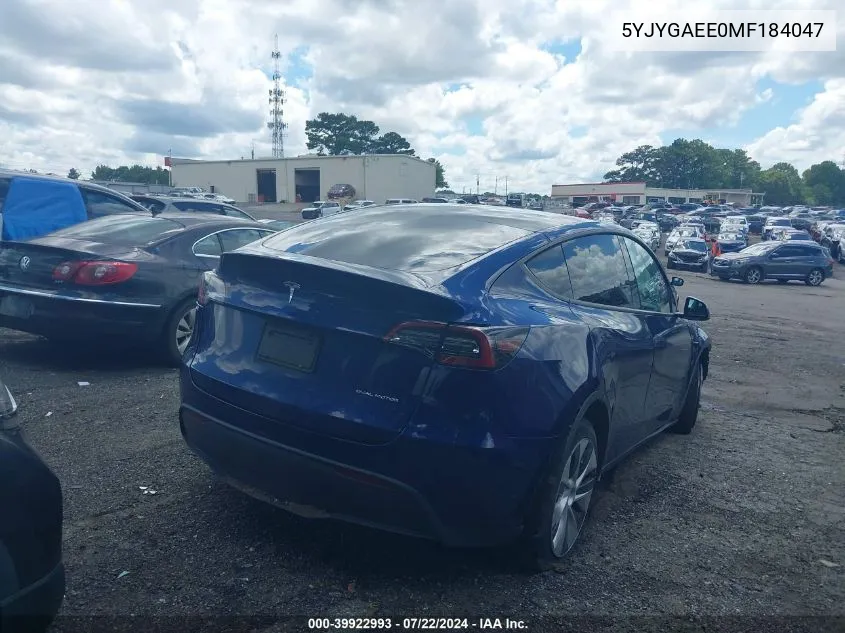 2021 Tesla Model Y Long Range Dual Motor All-Wheel Drive VIN: 5YJYGAEE0MF184047 Lot: 39922993