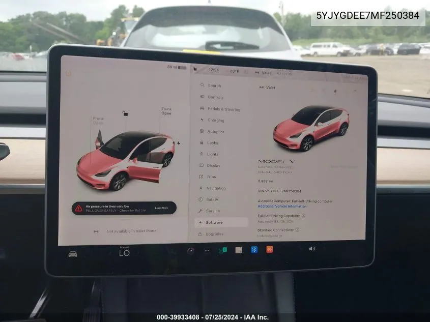 5YJYGDEE7MF250384 2021 Tesla Model Y