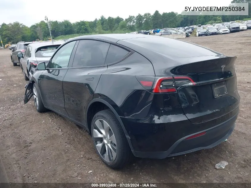 2021 Tesla Model Y VIN: 5YJYGDEE7MF250384 Lot: 39933408