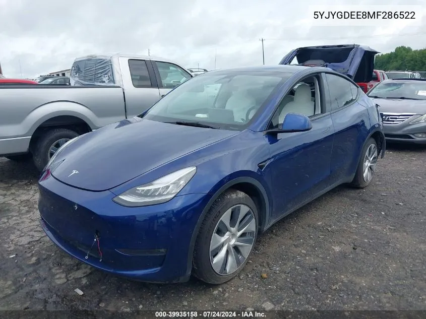 2021 Tesla Model Y Long Range Dual Motor All-Wheel Drive VIN: 5YJYGDEE8MF286522 Lot: 39935158