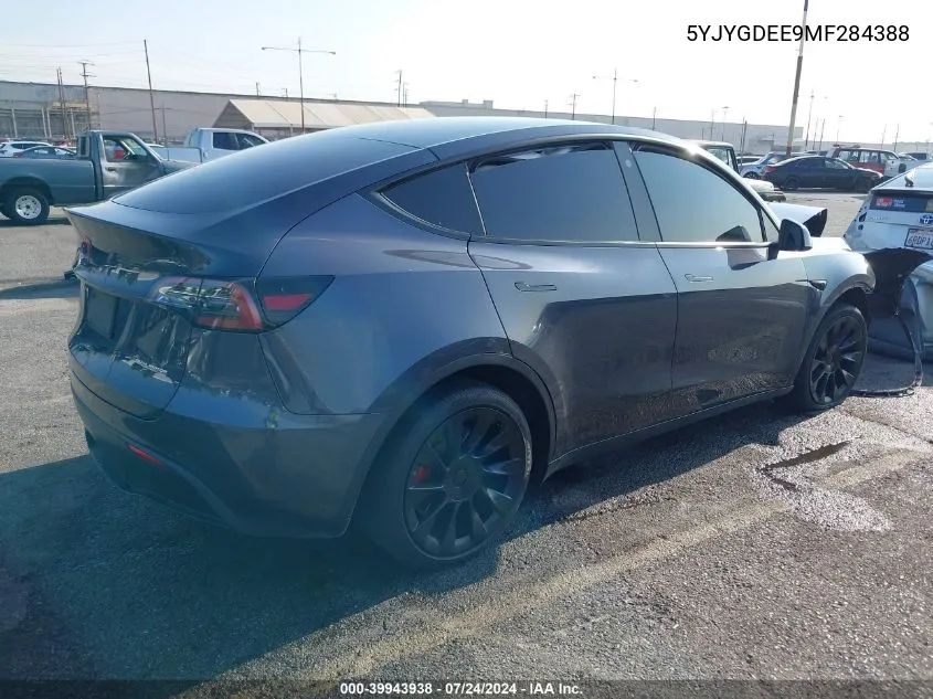 2021 Tesla Model Y Long Range Dual Motor All-Wheel Drive VIN: 5YJYGDEE9MF284388 Lot: 39943938