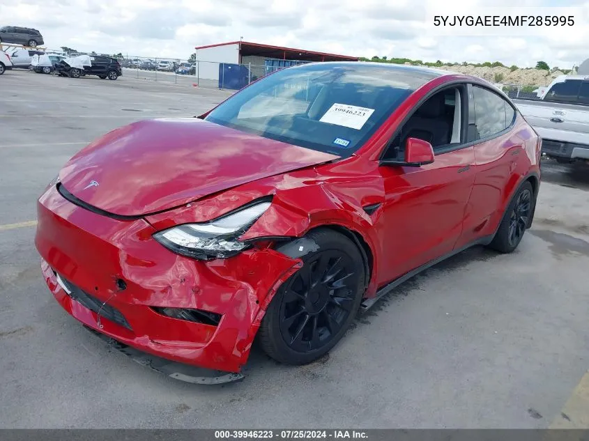 2021 Tesla Model Y Long Range Dual Motor All-Wheel Drive VIN: 5YJYGAEE4MF285995 Lot: 39946223