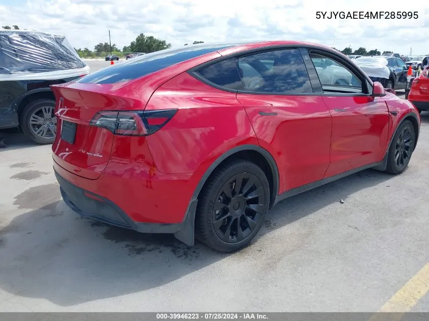 2021 Tesla Model Y Long Range Dual Motor All-Wheel Drive VIN: 5YJYGAEE4MF285995 Lot: 39946223