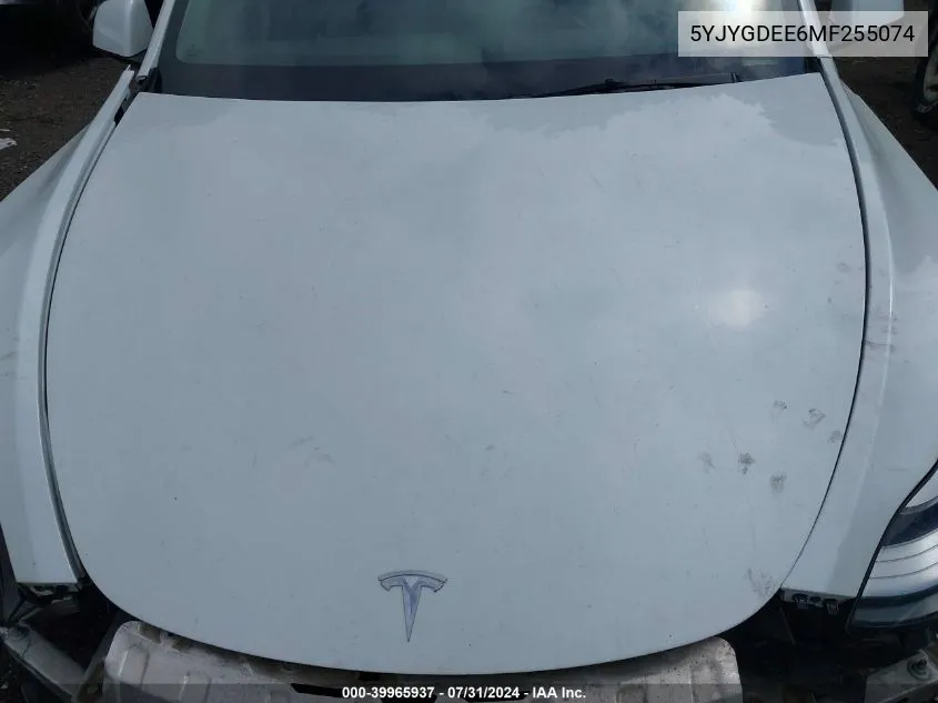 2021 Tesla Model Y Long Range Dual Motor All-Wheel Drive VIN: 5YJYGDEE6MF255074 Lot: 39965937