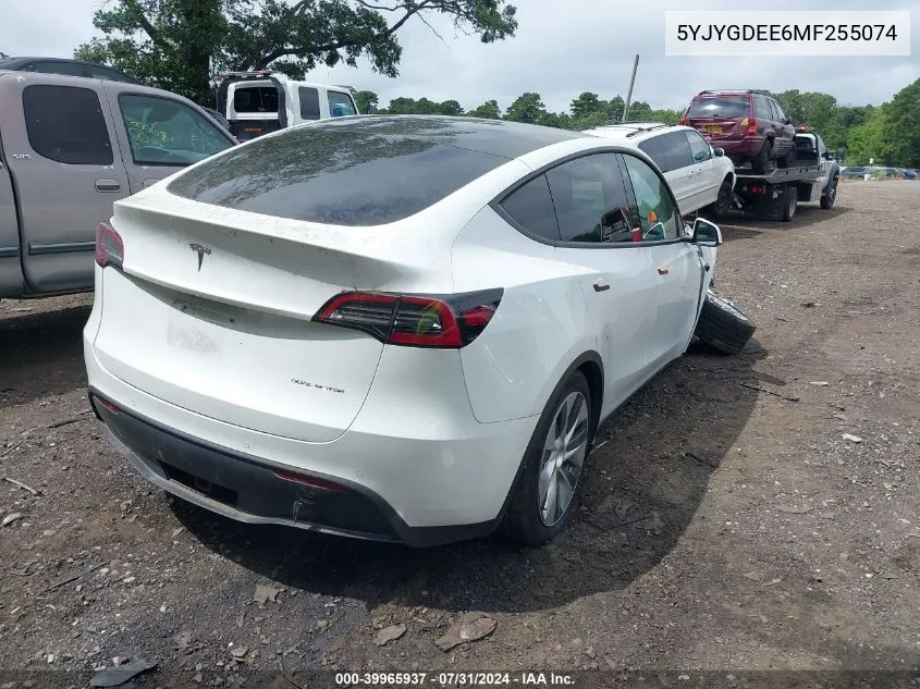 2021 Tesla Model Y Long Range Dual Motor All-Wheel Drive VIN: 5YJYGDEE6MF255074 Lot: 39965937