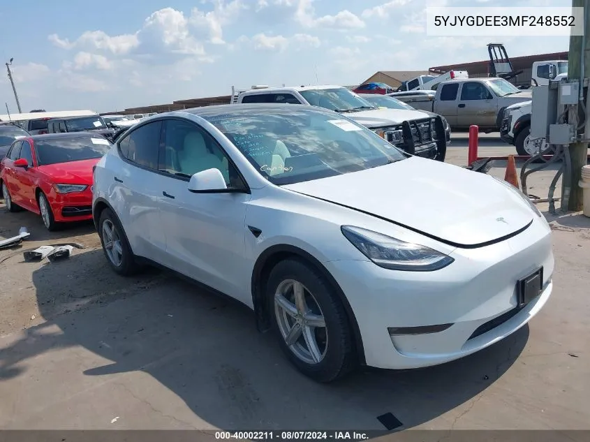 2021 Tesla Model Y Long Range Dual Motor All-Wheel Drive VIN: 5YJYGDEE3MF248552 Lot: 40002211