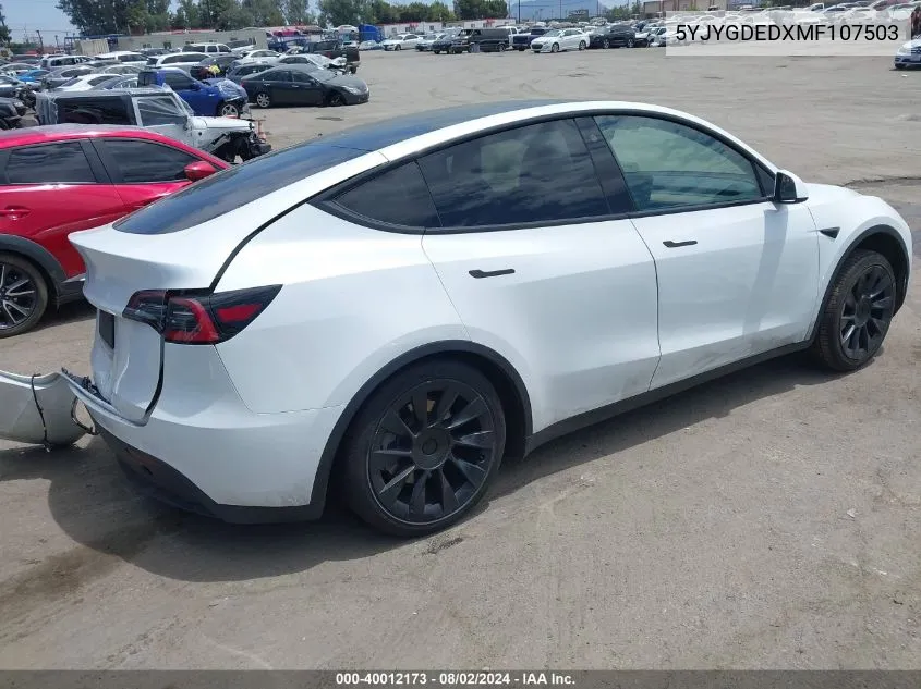 2021 Tesla Model Y Standard Range Rear-Wheel Drive VIN: 5YJYGDEDXMF107503 Lot: 40012173