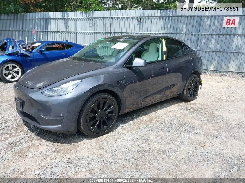 2021 Tesla Model Y Long Range Dual Motor All-Wheel Drive VIN: 5YJYGDEE9MF078651 Lot: 40019457