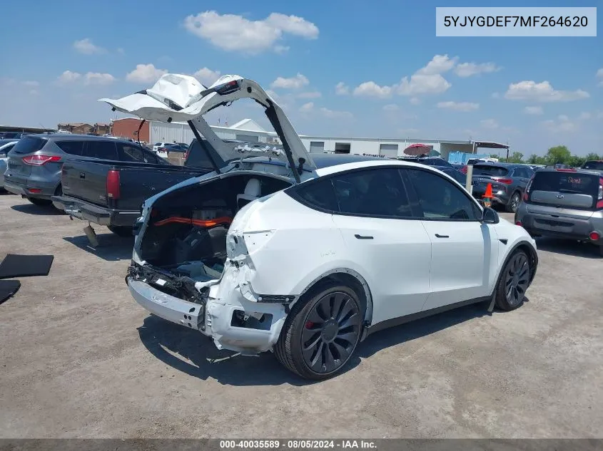 2021 Tesla Model Y Performance Dual Motor All-Wheel Drive VIN: 5YJYGDEF7MF264620 Lot: 40035589