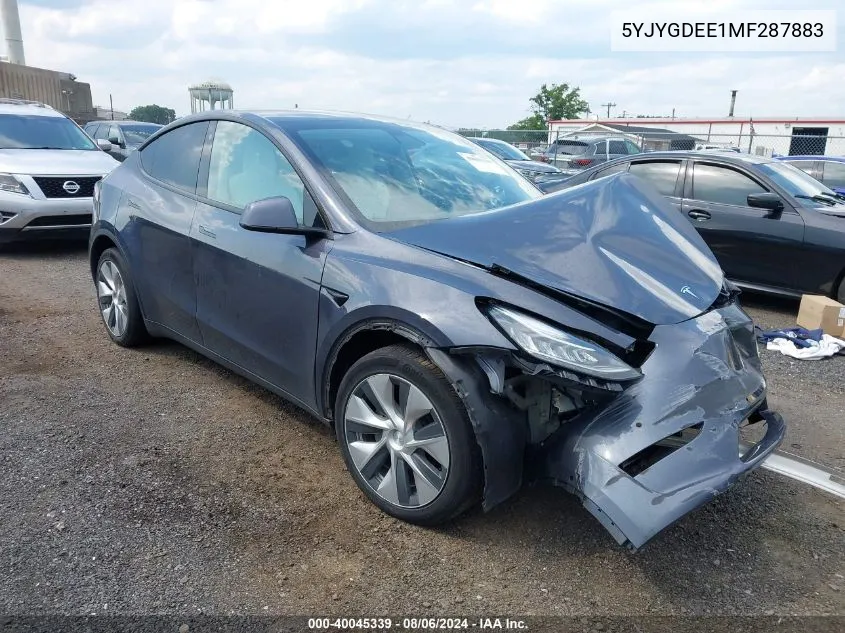 2021 Tesla Model Y Long Range Dual Motor All-Wheel Drive VIN: 5YJYGDEE1MF287883 Lot: 40045339