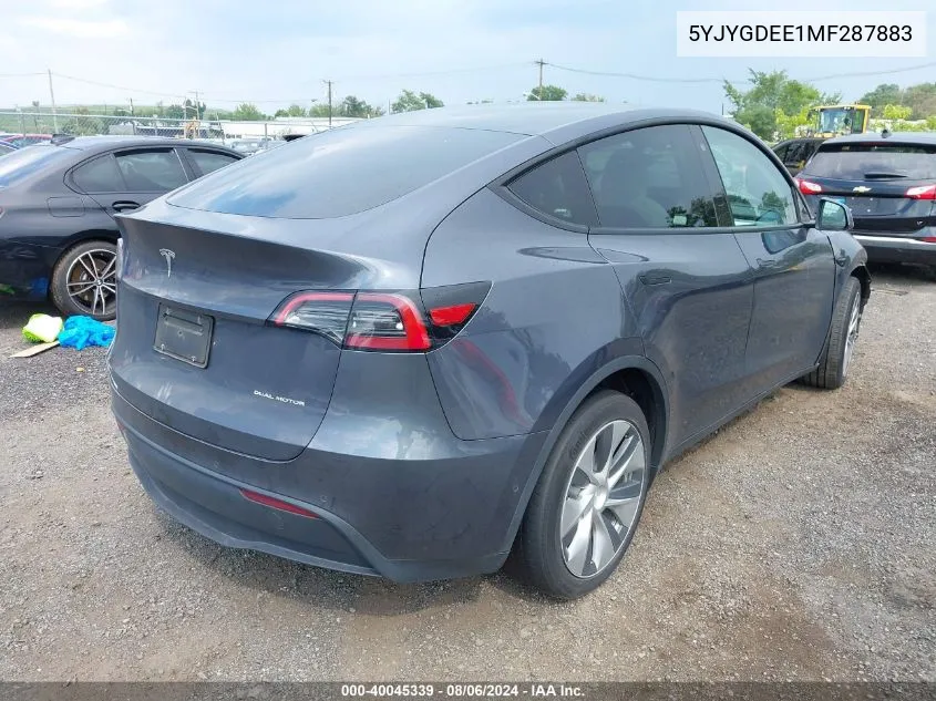 2021 Tesla Model Y Long Range Dual Motor All-Wheel Drive VIN: 5YJYGDEE1MF287883 Lot: 40045339