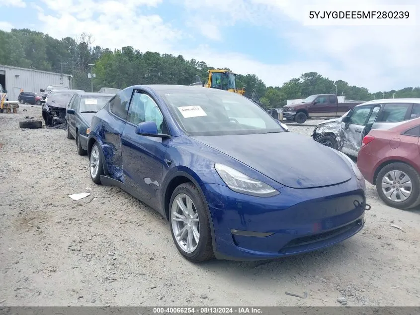 2021 Tesla Model Y VIN: 5YJYGDEE5MF280239 Lot: 40066254