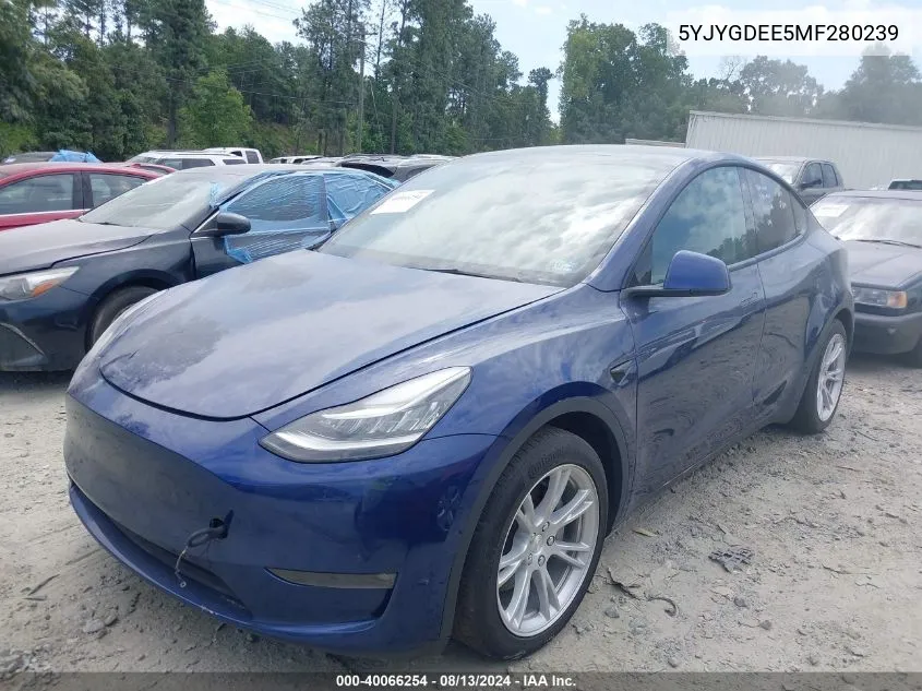 2021 Tesla Model Y VIN: 5YJYGDEE5MF280239 Lot: 40066254