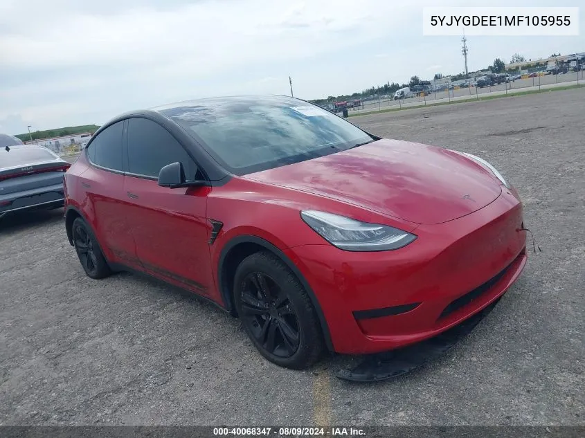 2021 Tesla Model Y Long Range Dual Motor All-Wheel Drive VIN: 5YJYGDEE1MF105955 Lot: 40068347