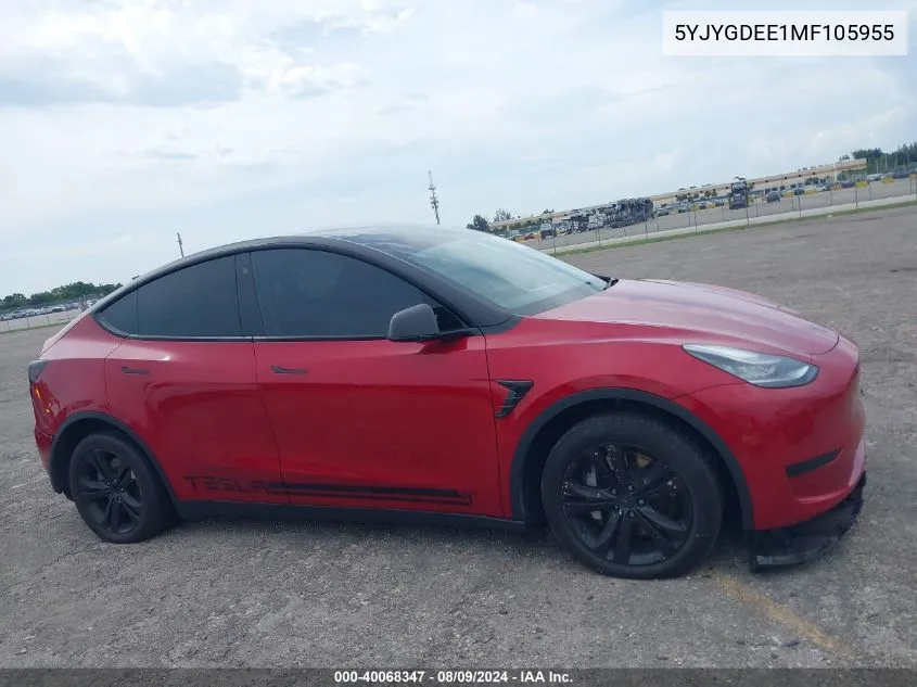 2021 Tesla Model Y Long Range Dual Motor All-Wheel Drive VIN: 5YJYGDEE1MF105955 Lot: 40068347