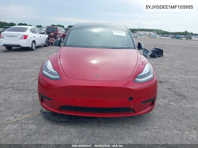 2021 Tesla Model Y Long Range Dual Motor All-Wheel Drive VIN: 5YJYGDEE1MF105955 Lot: 40068347