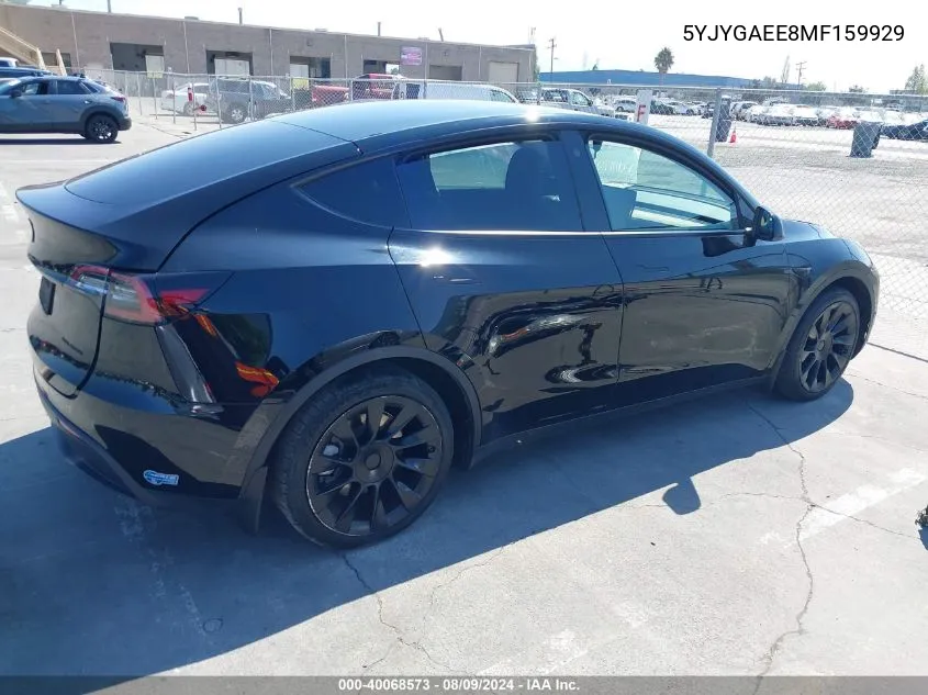 2021 Tesla Model Y Long Range Dual Motor All-Wheel Drive VIN: 5YJYGAEE8MF159929 Lot: 40068573