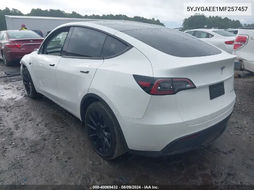 2021 Tesla Model Y VIN: 5YJYGAEE1MF257457 Lot: 40069432