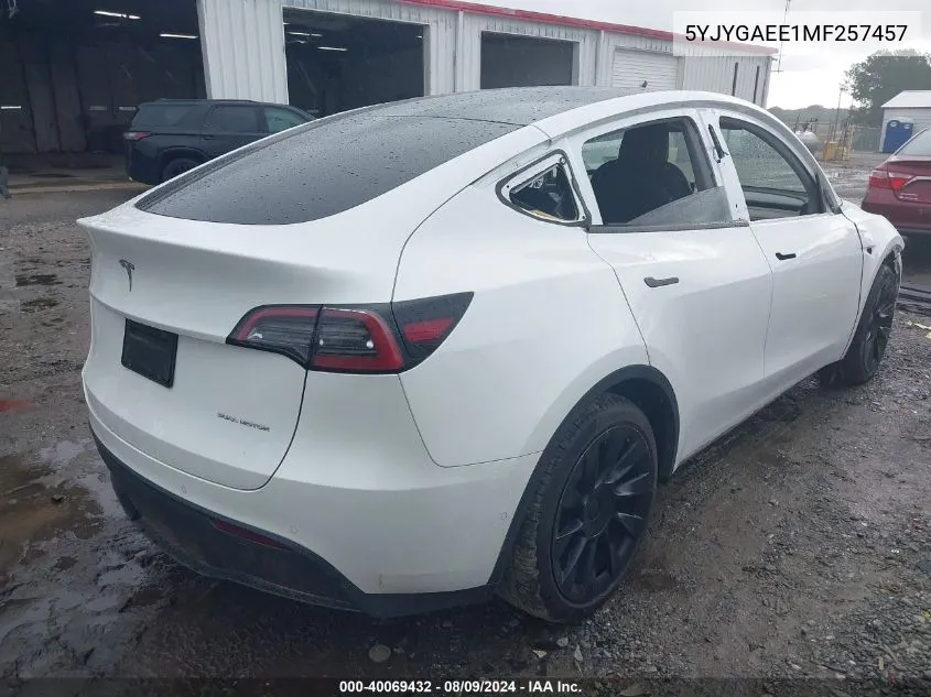 2021 Tesla Model Y VIN: 5YJYGAEE1MF257457 Lot: 40069432