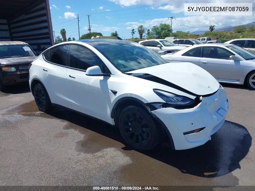 2021 Tesla Model Y Long Range Dual Motor All-Wheel Drive VIN: 5YJYGDEE2MF087059 Lot: 40081510