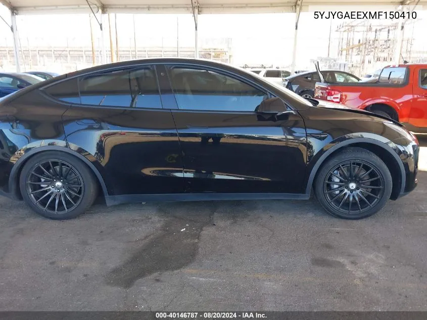 2021 Tesla Model Y VIN: 5YJYGAEEXMF150410 Lot: 40146787