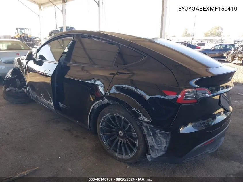 2021 Tesla Model Y VIN: 5YJYGAEEXMF150410 Lot: 40146787