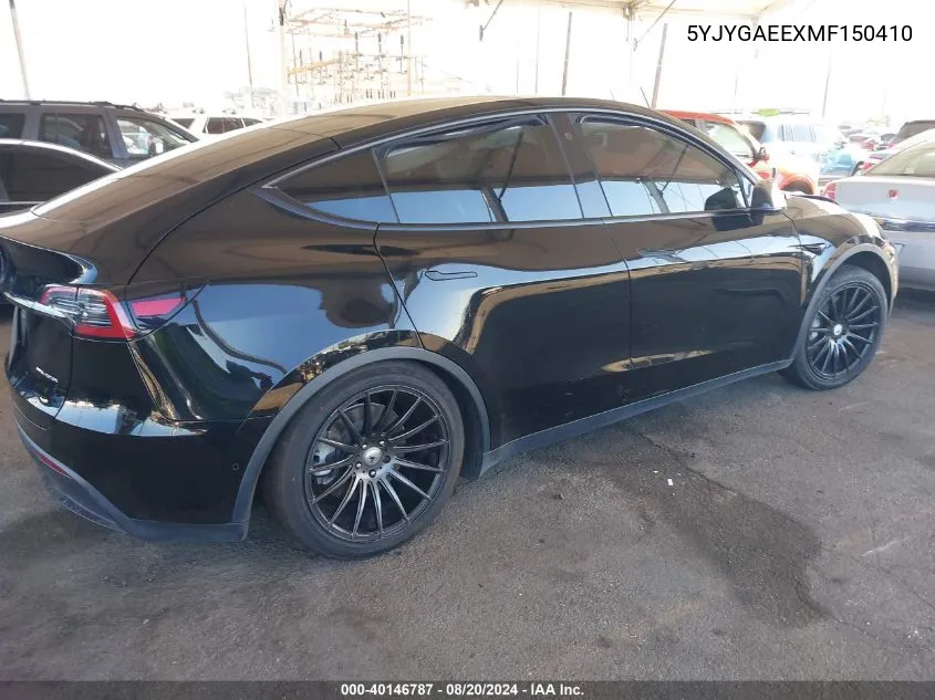 2021 Tesla Model Y VIN: 5YJYGAEEXMF150410 Lot: 40146787