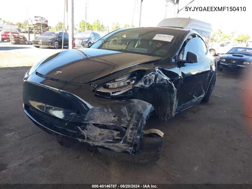 2021 Tesla Model Y VIN: 5YJYGAEEXMF150410 Lot: 40146787