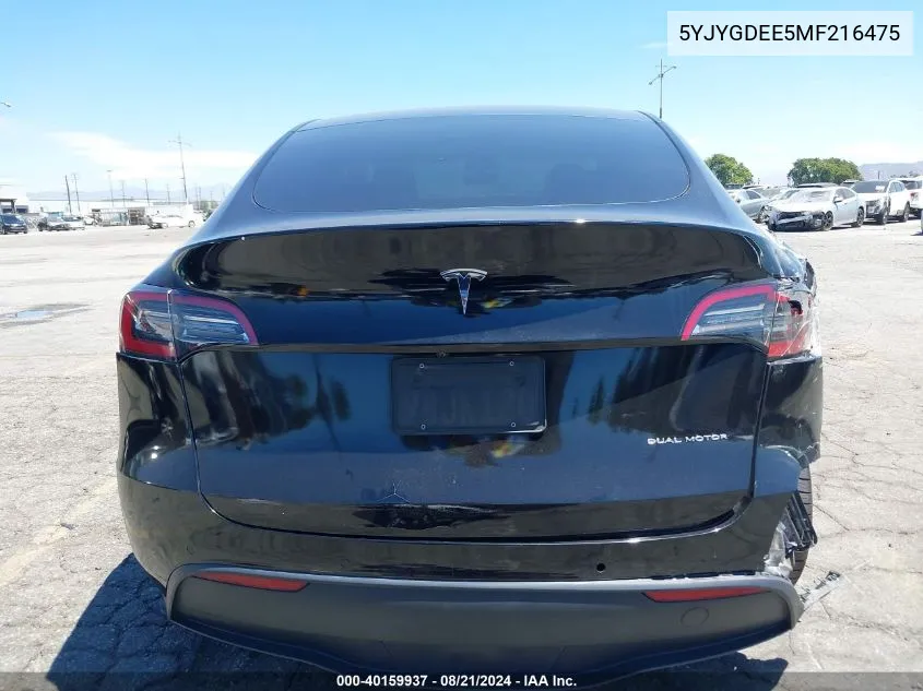 2021 Tesla Model Y VIN: 5YJYGDEE5MF216475 Lot: 40159937