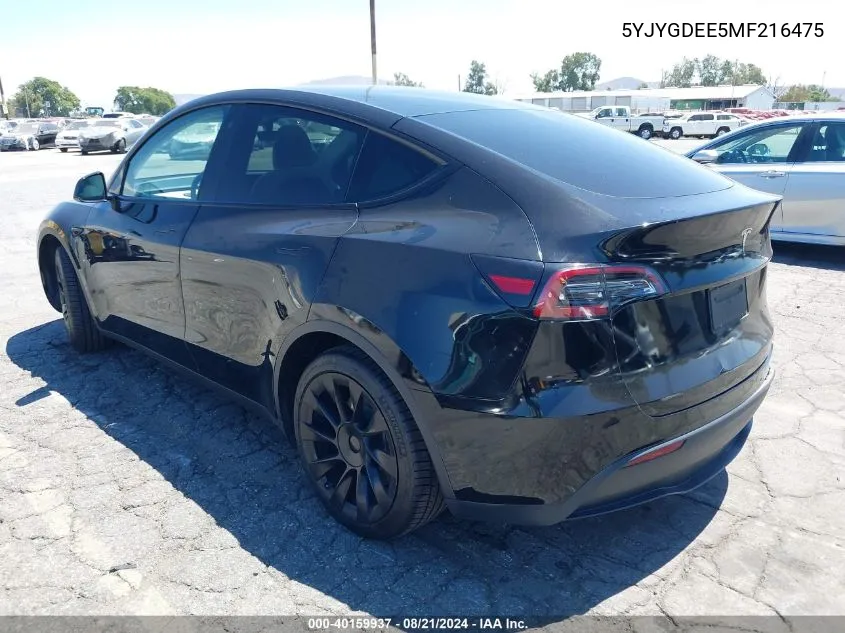 2021 Tesla Model Y VIN: 5YJYGDEE5MF216475 Lot: 40159937