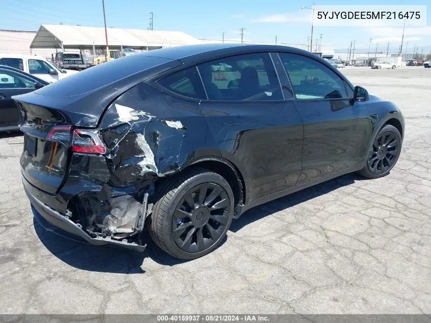 2021 Tesla Model Y VIN: 5YJYGDEE5MF216475 Lot: 40159937