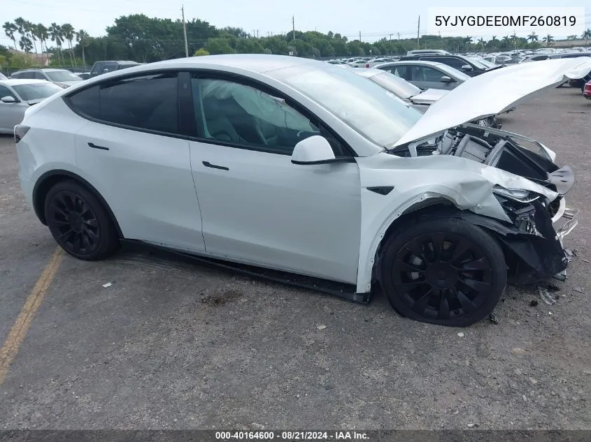 2021 Tesla Model Y VIN: 5YJYGDEE0MF260819 Lot: 40164600