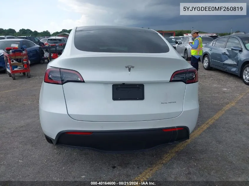 2021 Tesla Model Y VIN: 5YJYGDEE0MF260819 Lot: 40164600