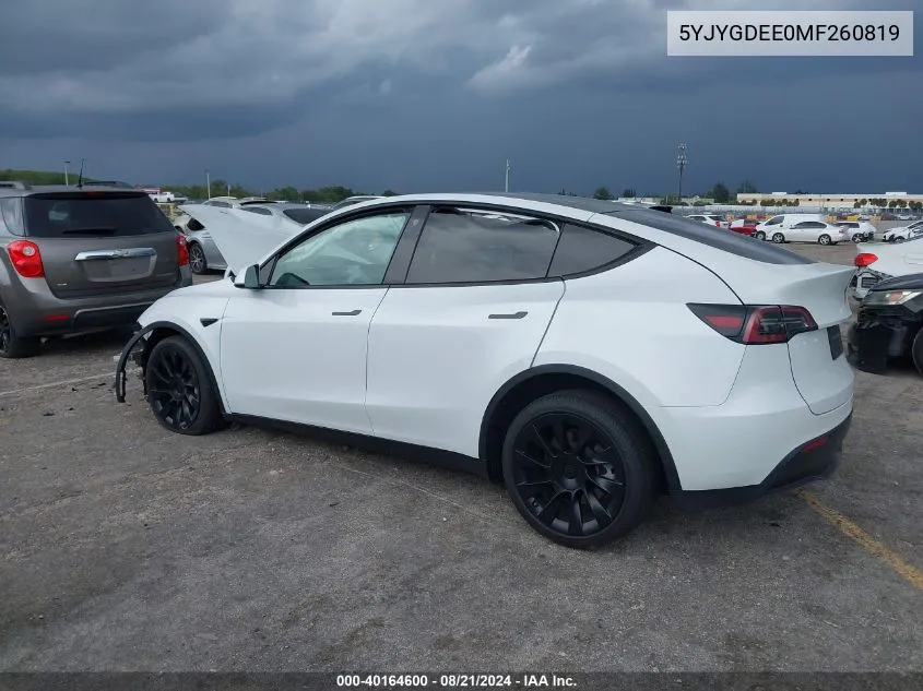 2021 Tesla Model Y VIN: 5YJYGDEE0MF260819 Lot: 40164600