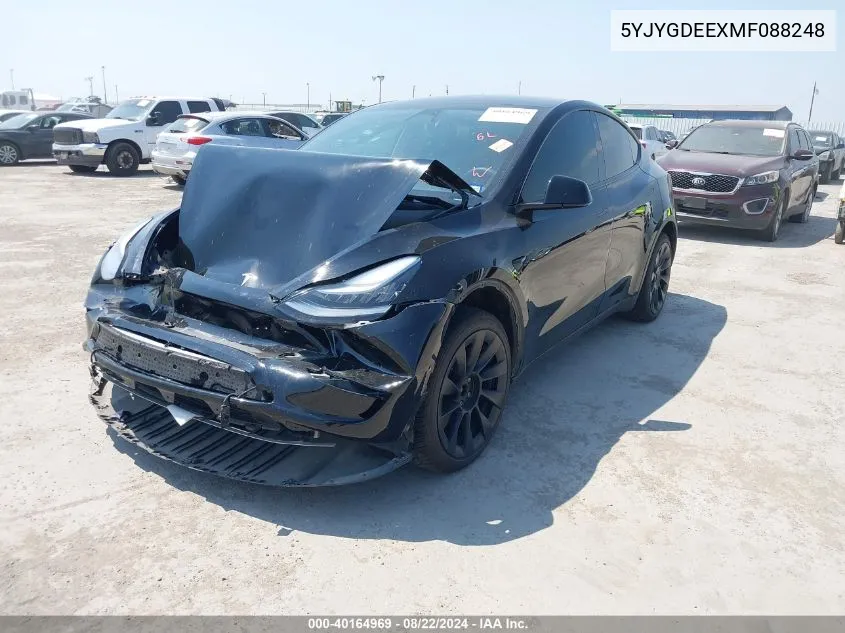 2021 Tesla Model Y Long Range Dual Motor All-Wheel Drive VIN: 5YJYGDEEXMF088248 Lot: 40164969