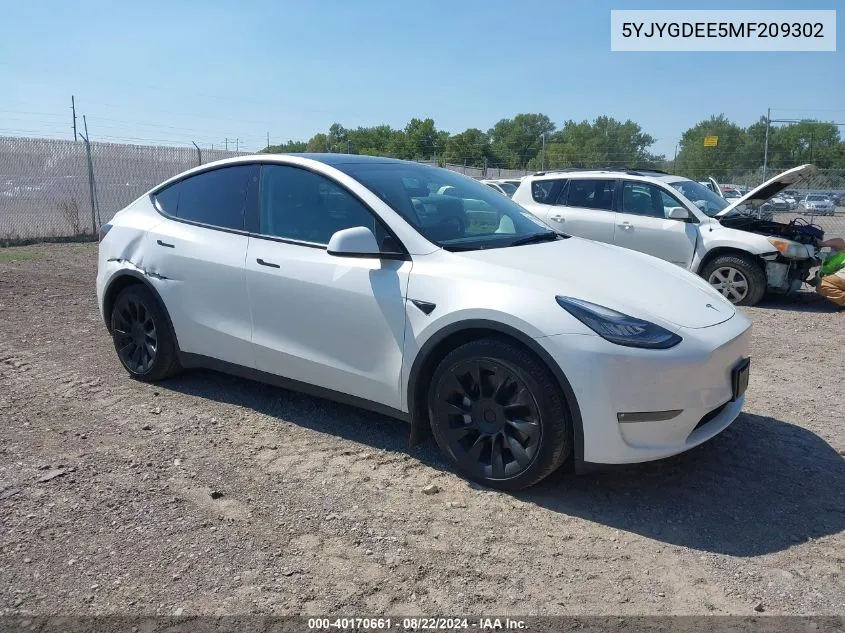 2021 Tesla Model Y Long Range Dual Motor All-Wheel Drive VIN: 5YJYGDEE5MF209302 Lot: 40170661