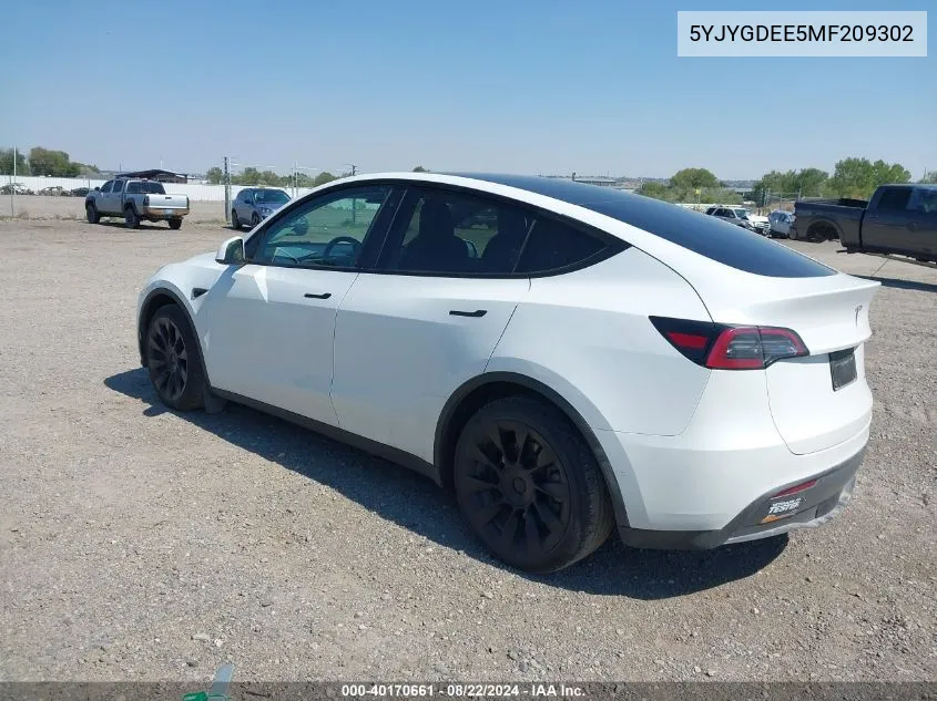 2021 Tesla Model Y Long Range Dual Motor All-Wheel Drive VIN: 5YJYGDEE5MF209302 Lot: 40170661