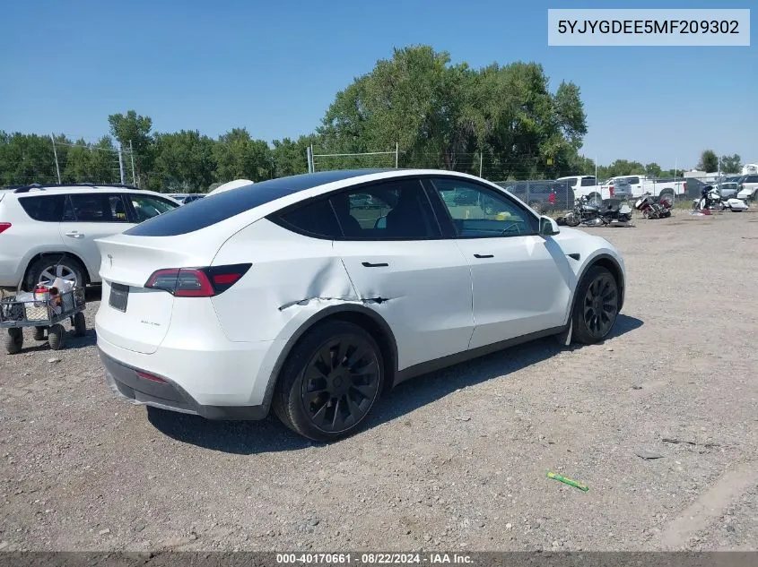 2021 Tesla Model Y Long Range Dual Motor All-Wheel Drive VIN: 5YJYGDEE5MF209302 Lot: 40170661