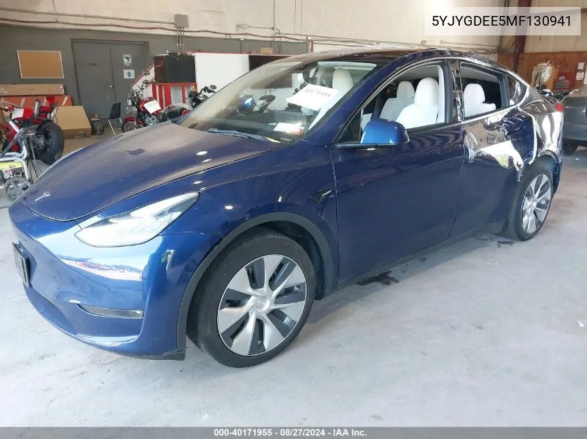 2021 Tesla Model Y Long Range Dual Motor All-Wheel Drive VIN: 5YJYGDEE5MF130941 Lot: 40171955