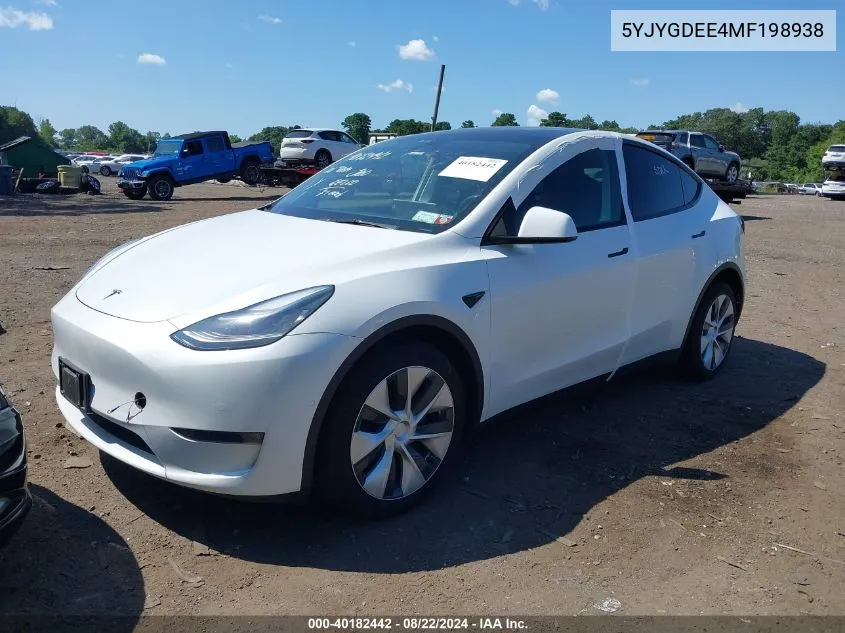 2021 Tesla Model Y Long Range Dual Motor All-Wheel Drive VIN: 5YJYGDEE4MF198938 Lot: 40182442